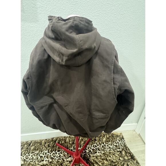 Carhartt Hooded Work Jacket Coat Brown Canvas Duck Active Zip Up Utility - Picture 2 of 9